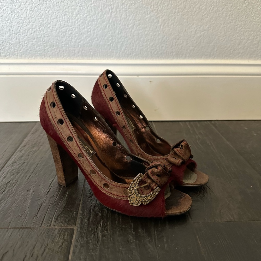 Anton Denim heels, size 10, red hair and leather!